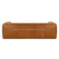 Mid-Century Modern Cigar Rawhide Tan Leather Sofa